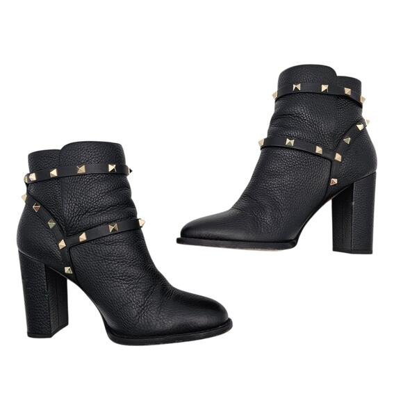 Valentino Garavani Rockstud Block Heel Ankle Boot Black Leather Size 40 US 10 - Picture 5 of 11